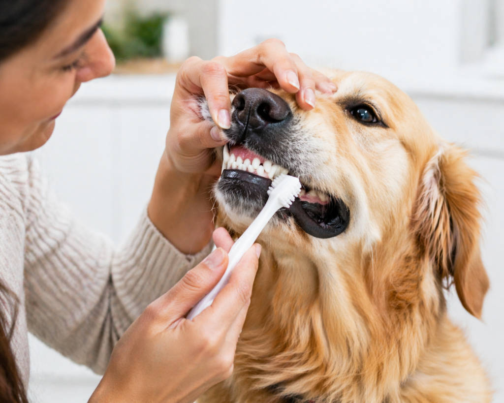 dog teeth with tartar buildup and gum disease due to lack of cleaning